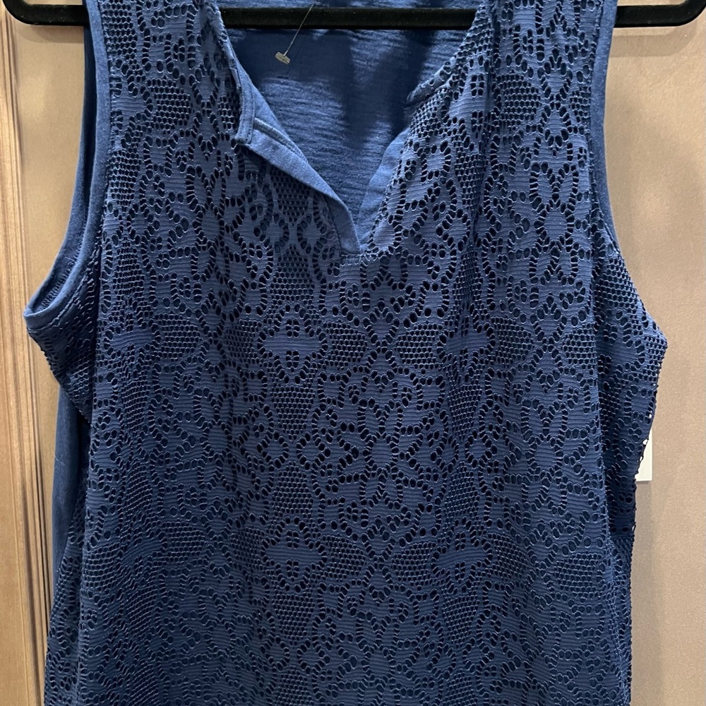 Liz Claiborne Petite Large Navy Blue Tank Top with Lace Overlay